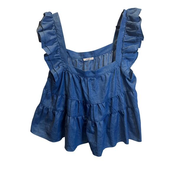 Francesca's Tops - NWT Cottagecore Mi Ami Chambray Ruffle Tiered Tank Top Blouse Blue L Babydoll
